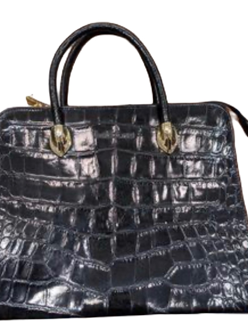 Bettina Black Croc-Embossed Leather Satchel Handbag
